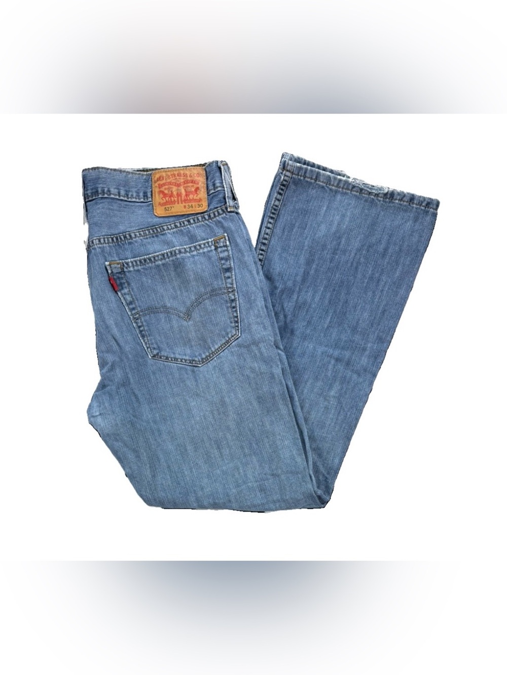 Levi’s 527 Low Boot Cut Jeans Men's 34 x 30 Blue Y2K Light Wash Grunge Distress